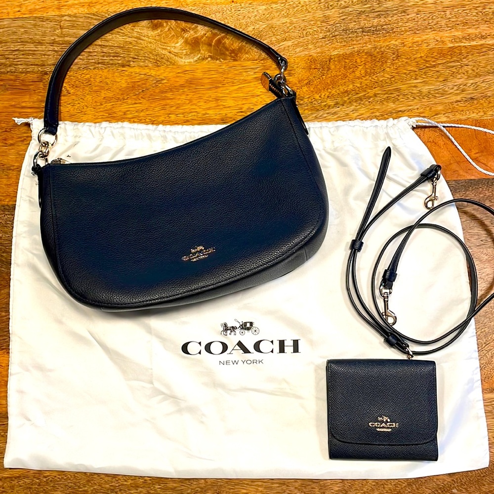 Dark Navy Blue Coach shoulder Bag with matching wallet!
